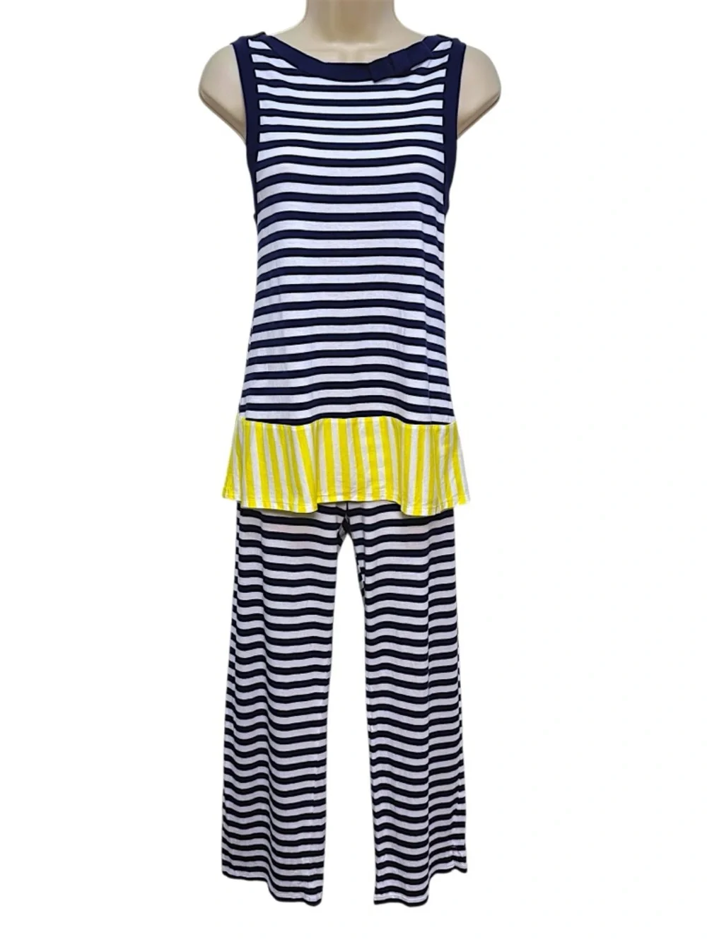 Kate Spade Cotton Dream A Little Dream Navy Yellow Tank Pants Striped Pjs Set S
